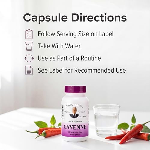 Christopher's Original Formulas Cayenne Capsules, Herbal Supplement for Circulation & Digestion, 100 Capsules