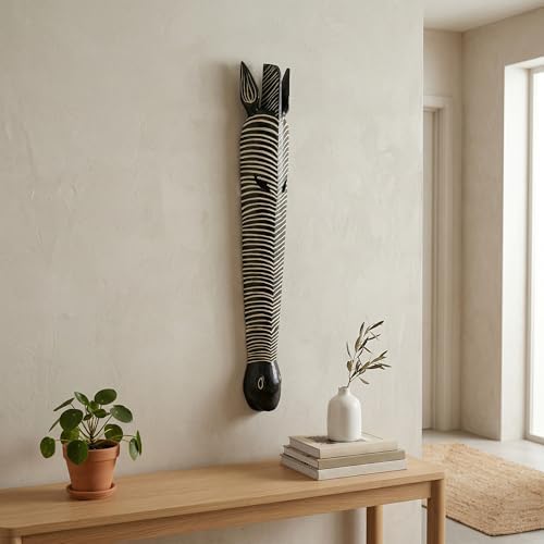 G6 Collection 39" Wooden Tribal African Zebra Wall Mask Plaque Hanging Hand Carved Home Decor Accent Art Unique Sculpture Wood Decoration Handmade