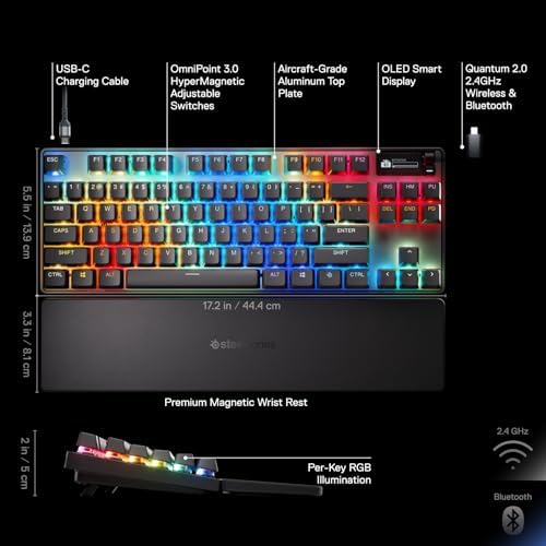 SteelSeries Apex Pro TKL Gen 3 - HyperMagnetic Gaming Keyboard - OmniPoint 3.0 Switches - Adjustable Response - Rapid Trigger - Rapid Tap/SOCD - OLED - PBT Keycaps - USB-C - US Layout QWERTY