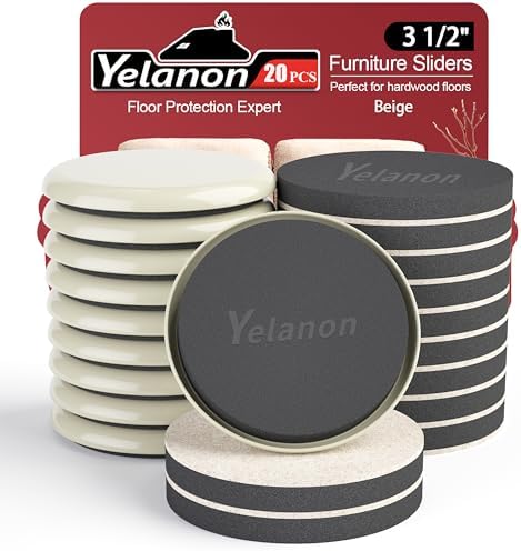 Yelanon Felt Furniture Sliders 20 Pcs 3.5" Round for Hardwood & Tile