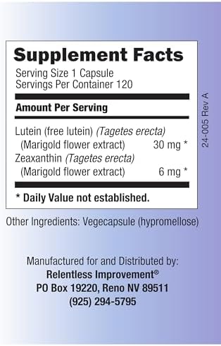 High Potency 30mg Lutein Plus 6mg Zeaxanthin 120 Vege-Capsules Natural Marigold Extract for Eye Health No Fillers 100% Active Material