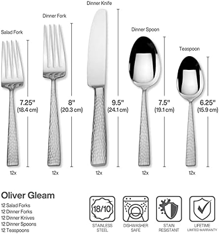 Mikasa, Virtuoso Frost Flatware Service for 12, 65 Piece Set, 18/10 Stainless Steel, Silverware Set with Serving Utensils