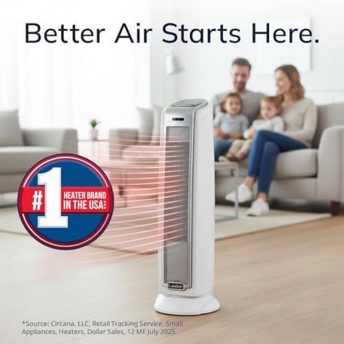 Lasko Oscillating Ceramic Tower Space Heater for Home with Overheat Protection, Timer, 22.5 Inches, Silver, 1500W, 5775 | For Home, Thermostat
