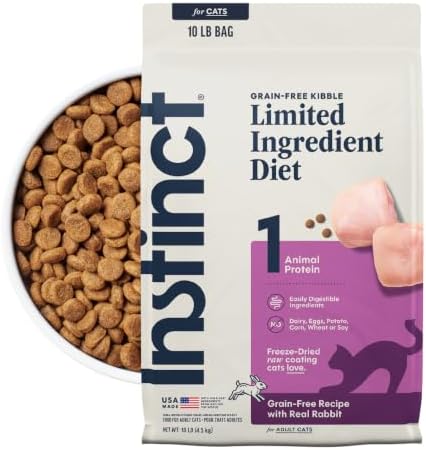 Instinct Limited Ingredient Diet Dry Cat Food, Real Rabbit, 4.5 lb. Bag | Single animal protein and vegetable recipe, raw-coated kibble, farm-raised rabbit, gentle on sensitive stomachs