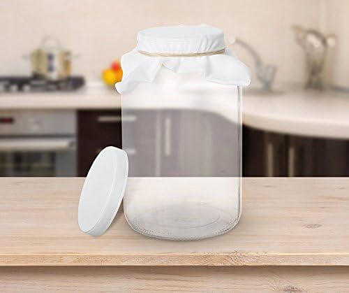 1 Gallon Glass Wide Mouth Kombucha Brewing Mason Jar - Home Brewing and Fermenting Kit with Cotton Cloth Filter, Rubber Band and Plastic Lid (1 Jar)