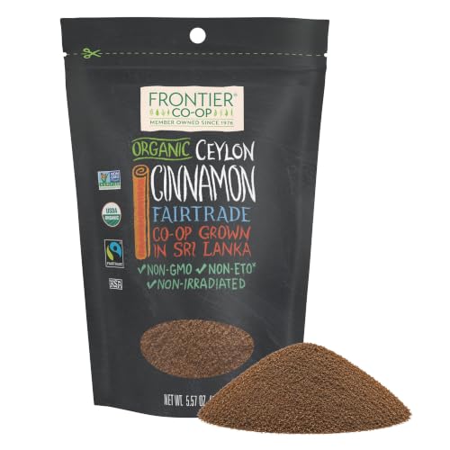 Frontier Co-op Organic Fairtrade Ground Ceylon Cinnamon Powder, Refill for Shaker, Baking, Beverages, and Cooking, Kosher | 5.57 Ounce (Pack of 1)