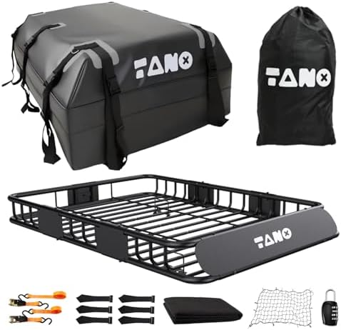 51" x 36" x 5" Roof Rack Cargo Carrier Basket with Waterproof Bag, Rooftop Cargo Carrier with Cargo Net & Ratchet Straps