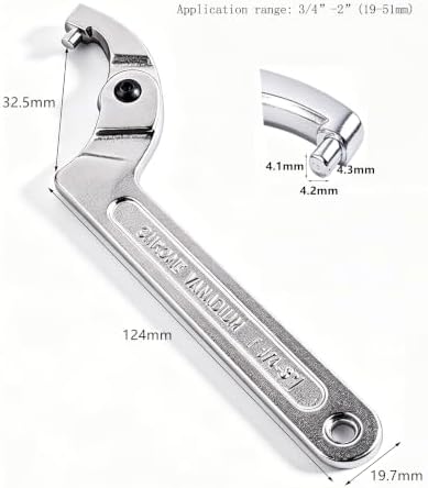 Chrome Vanadium C Pin Spanner Adjustable Hook Wrench, Round Head 19-51mm