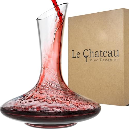 Le Chateau Large Elegant Crystal Wine Decanter with Aerator – 750ml Glass Decanter – Hand-Blown Lead-Free Clear Glass Carafe with Aerator –