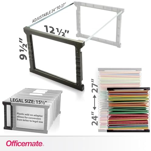 Officemate Plastic Hanging File Frames, Letter and Legal Size, Rails 24 to 27, 2 Sets (91963), Black
