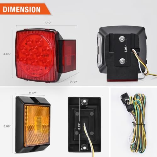 Nilight Square Submersible LED Trailer Light Kit,IP68 Waterproof 2PCS