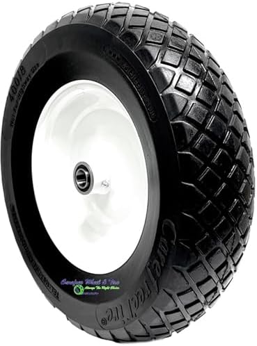 Flat Free 4.80/4.00-8 Diamond Tread, Wheelbarrow Wheel (6" Center Hub, 1" Bore)