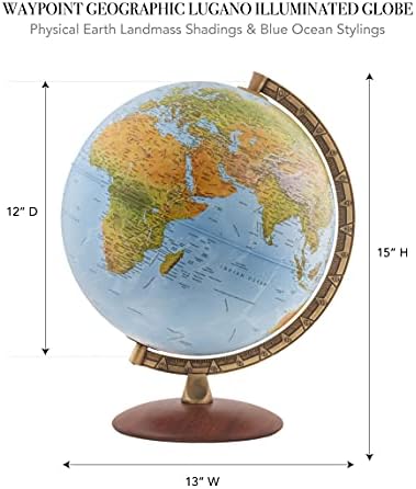 Waypoint Geographic Light Up Globe - Lugano 12” Desk Decorative Illuminated Globe with Stand and Blue Ocean, Up to Date