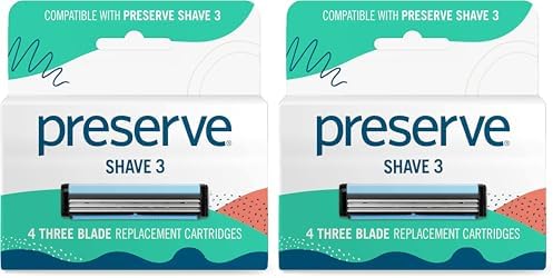 Preserve Shave 3 Razor Blade Refills, Titanium-Coated, Vitamin E, Aloe, 4ct | Unisex Refills for Face & Body; Fits Shave 3 & Triple Razor Handles; Eco-Friendly Paperboard; Cruelty-Free