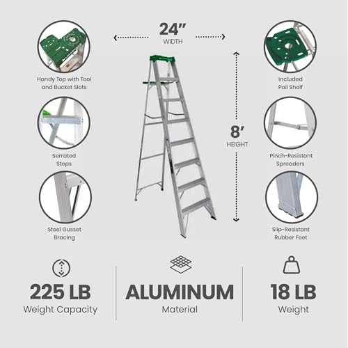 Louisville Ladder AS4006 6-Foot Aluminum Step Ladder, 225-Pound Capacity, Green, 6 Feet