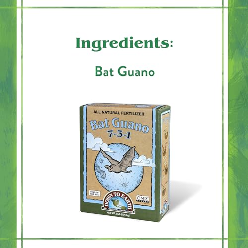 Down To Earth All Natural Fertilizers Organic Bat Guano - 7-3-1, 0.25 lb | High Nitrogen Plant Food for Rapid Vegetative Growth, Fast-Acting in Vegetable Gardens, Flower Gardens