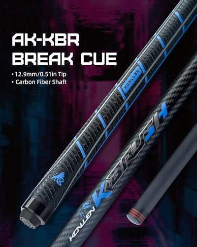 KONLLEN Carbon Fiber Break Cue, 58-Inch Pool Stick, 13mm Tip | Carbon shaft, 2-piece design, firm tip setup, built for dedicated break shots