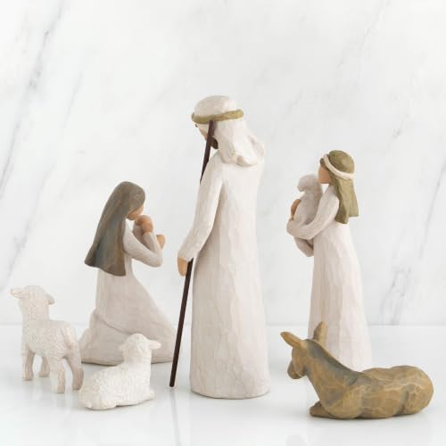 Willow Tree Shepherd and Stable Animals, Sculpted Hand-Painted Nativity Figures, 4-Piece Set | Designed by Artist Susan Lordi, Build the Nativity Scene, a Timeless Holiday Tradition to Display on Mantel or Tabletop