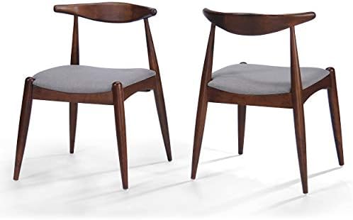 Christopher Knight Home Francie Fabric with Walnut Finish Dining Chairs, 2-Pcs Set, Light Grey / Walnut