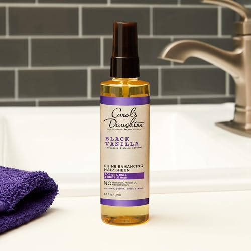Carol's Daughter Black Vanilla Hair Sheen for Curly, Wavy or Natural Hair, Hair Shine Spray and Moisturizer For Dry, Dull or Brittle Hair, 4.3Fl Oz