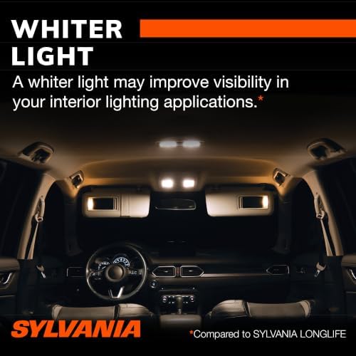 SYLVANIA - 168 SilverStar Mini Bulb - Brighter and Whiter Light, Ideal for Interior Lighting, Center High Mount Stop Light (CHMSL)