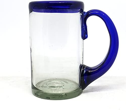 Cobalt Blue Rim 16 oz Pint Glasses (set of 6), Recycled Glass, Lead-free, Toxin-Free (16oz Pint)