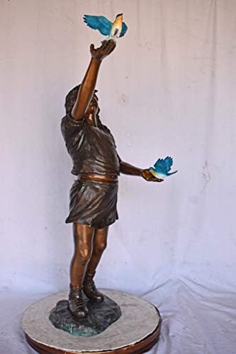 NIFAO Girl with Bluebirds, Lost Medium Bronze Statue, 25" L x 23" W x 41" H
