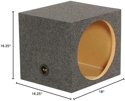 QPower 15 Inch Heavy-Duty Single Vented Carpet Covered Durable Car Audio Vehicle Subwoofer Enclosure Woofer Box, Charcoal Gray