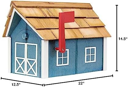 Amish-Made Deluxe Post Mount Wooden Mailbox with Cedar Shingles (Chestnut with White Trim)