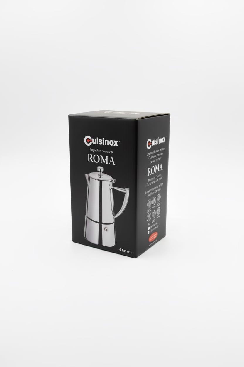 Cuisinox Roma Stovetop Espresso Maker COF-6R, Stainless Steel Coffee Percolator Stovetop, Heat-Resistant & Non-Reactive, 6-Cup Italian Espresso Maker Easy to Clean, Durable Stove Top Percolator