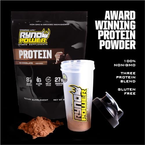 Ryno Power All Natural Whey Protein 2lb (20 Servings) 'Chocolate' - 100% Whey Protein Blend & No Fillers - Non GMO