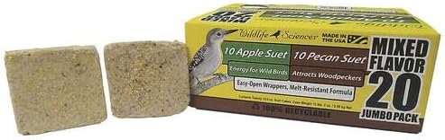 Wildlife Sciences Suet Cake Jumbo Mixed 20 Pack | 10 Apple & 10 Pecan 10.5 oz. Suet Cakes for Wild Birds