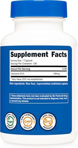 Nutricost CoQ10 100mg, 120 Vegetarian Capsules, 120 Servings, GMO-Free | High Absorption Coenzyme Q10