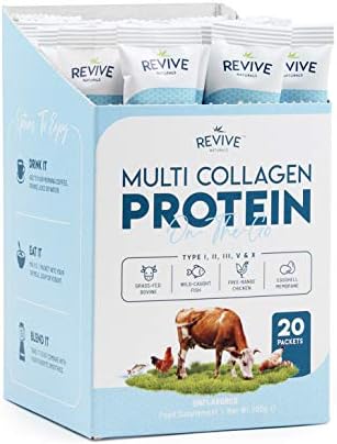 Revive Naturals Multi Collagen Hydrolyzed Protein Powder (16oz) - Types I, II, III, V & X - Grass Fed Bovine, Wild Caught Marine, Free Roaming Chicken & Eggshell Collagen Peptides,