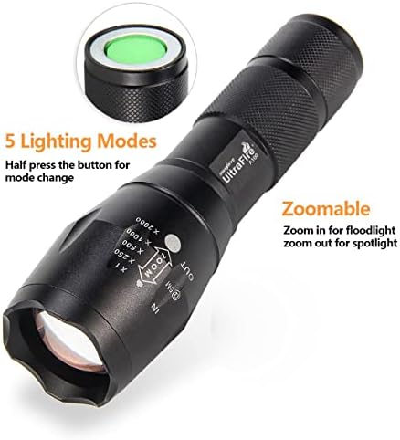 ULTRAFIRE A100 Tactical Flashlight, 800 Lumens 5 Modes LED Zoomable Hunting Flashlight Torch with Duty Belt Flashlight Holster