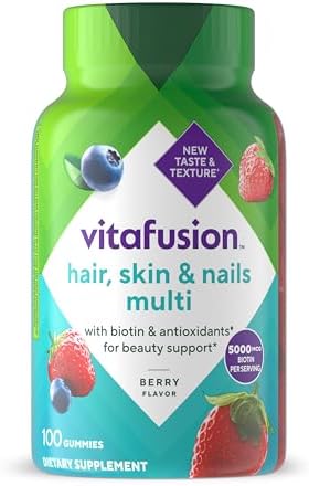 Vitafusion Hair Skin and Nails Gummies | Biotin 5000mcg | 100 Count | Gummy Vitamins for Adult Women & Men | Berry Flavor | Gluten-Free Multivitamin Supplement