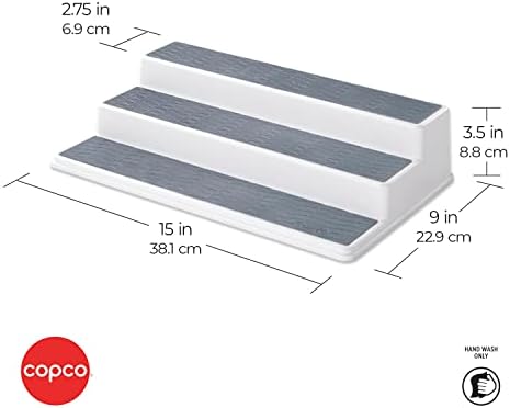 Copco 3-Tier Spice Rack Organizer for Cabinet - 15 Inch Non-Skid Pantry Organizer and Storage Shelf for Spices, Canned Goods, Seasonings - White and Gray Kitchen Cabinet Organizer