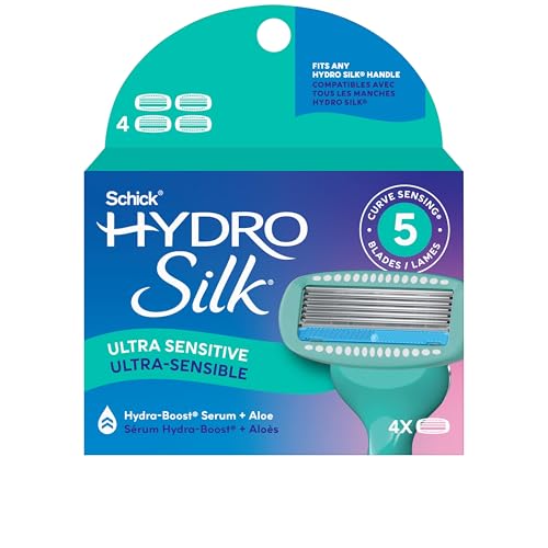 Schick Hydro Silk Ultra Sensitive Womens Razor Refills, 4ct | Razor Blades Refills, Womens Razors for Shaving, 5 Blade Razors for Women Sensitive Skin, Schick Hydro Silk Refill, 4ct