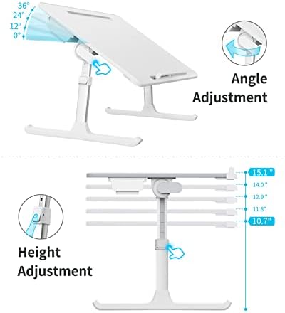 Laptop Lap Desk for Bed, SAIJI X-Large Adjustable Laptop Table