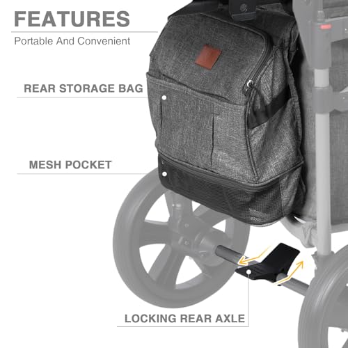 EVER ADVANCED Foldable Wagons for Two Kids & Cargo, Collapsible Folding Stroller with Adjustable Handle Bar,Removable Canopy with 5-Point Harness Gray