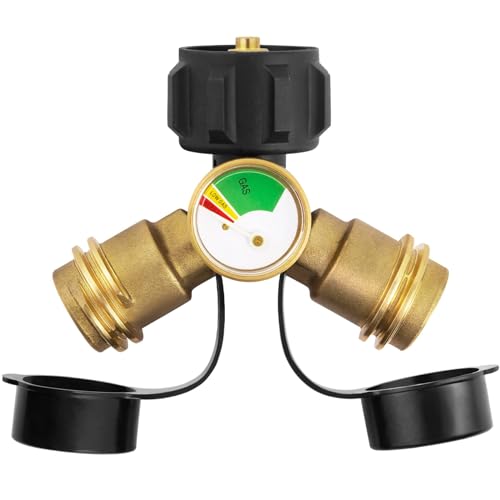 GASPRO Universal Propane Tank Gauge, Fits for 5-100lb Propane Tank Cylinder, Propane Adapter with POL Connection for RV, Camper, Gas Grill, Fire Pit