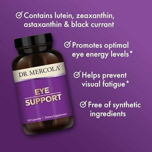Dr. Mercola Eye Support - Supports Eye & Vision Health - with Lutein, Zeaxanthin, Organic Astaxanthin & Black Currant - Non-GMO, Gluten-Free & Soy Free - 30 Capsules (30 Servings)
