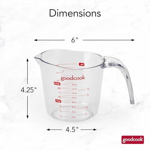 GoodCook Everyday 4-Cup Liquid Measuring Cup, Clear Plastic with Easy-to-Read Markings, Tapered Pour Spout, Comfortable Handle, Measures in Cups, Ounces, Pints, and Milliliters
