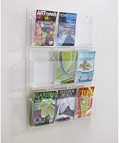 Safco Reveal Literature Rack, 9 Compartments Magazine Holder, Wall-Mounted Brochure Organizer, Acrylic, Clear