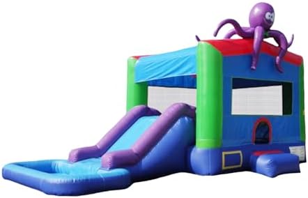 JumpOrange 25x13ft Octopus Commercial 15oz PVC Bouncer Slide Combo with Pool