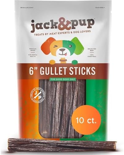 Jack&Pup Gullet Sticks for Dogs, 6" Esophagus Dog Treats (40 Pack)