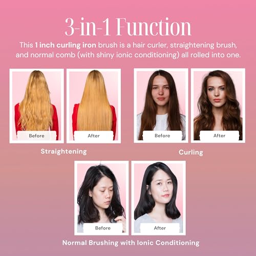 Alure Heated Styling Brush - 3-in-1 Ionic Hair Curler/Straightener with Anti-Scald Nylon Bristles, Electric Curl Wand for All Hair Types