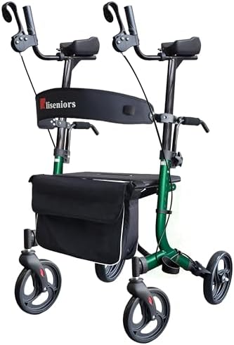 Aliseniors Upright Walker for Seniors - Big Stand Up Walker with Wide Seat, Foldable 4 Wheel All-Terrain Rolling Walker, Adjustable Armrests, 300lbs, Improves Posture & Reduces Back Strain | 20.6" Wide Seat, Foldable Rollator, 8" All-Terrain Wheels, Adju…