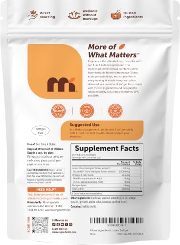 Micro Ingredients Lutein Zeaxanthin 40mg Per Serving | Omega-3 DHA + EPA