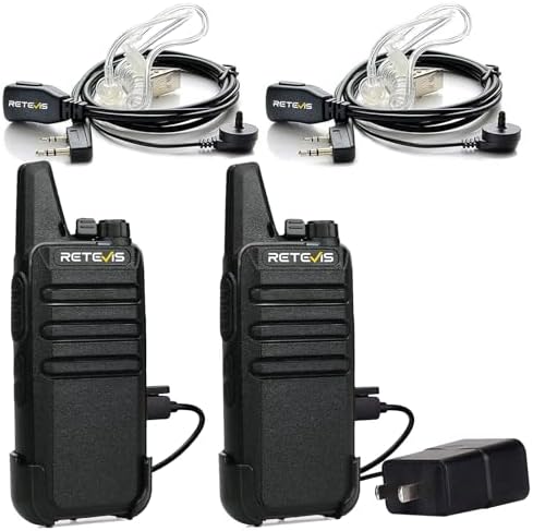 Retevis RT22 Walkie Talkies Long Range Rechargeable with Earpiece (2 Pack) | Slim & Lightweight 2 Way Radio For Camping & Hiking, Pocket-Friendly Antenna, Ready to Use, 10-Hour Battery, USB-C Charging